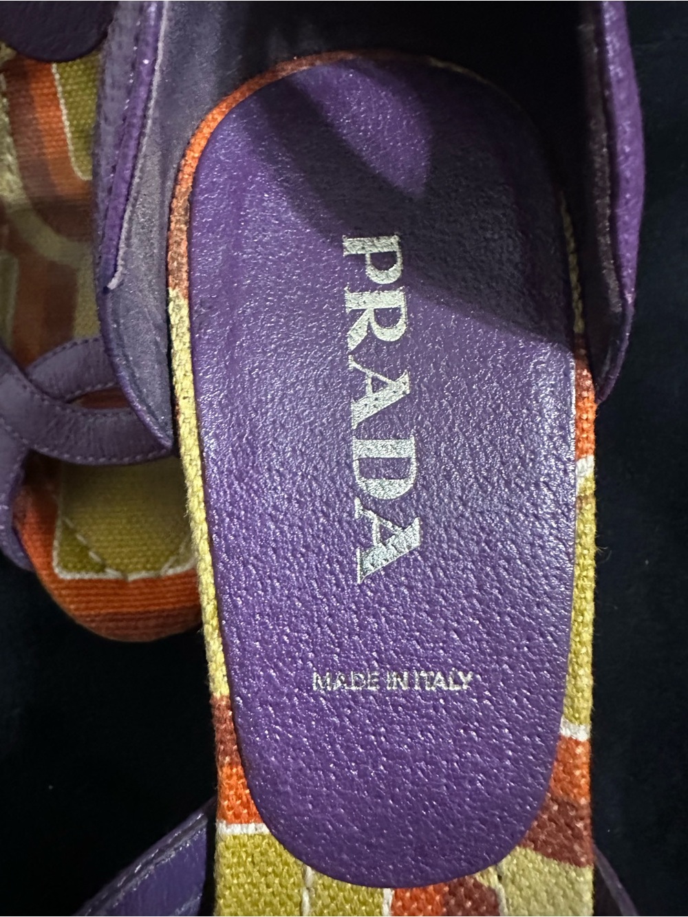Prada vintage canvas and leather geometric print heel sandals. - Picture 3 of 6